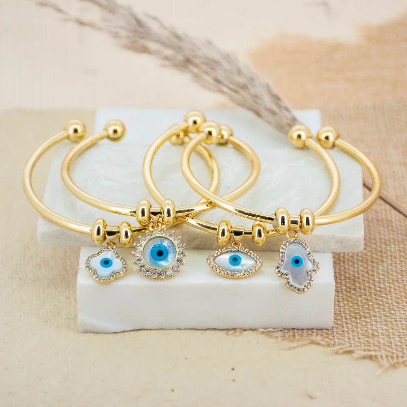 Sparkling Gemstone Bangles-Evil Eye Charm Bangle