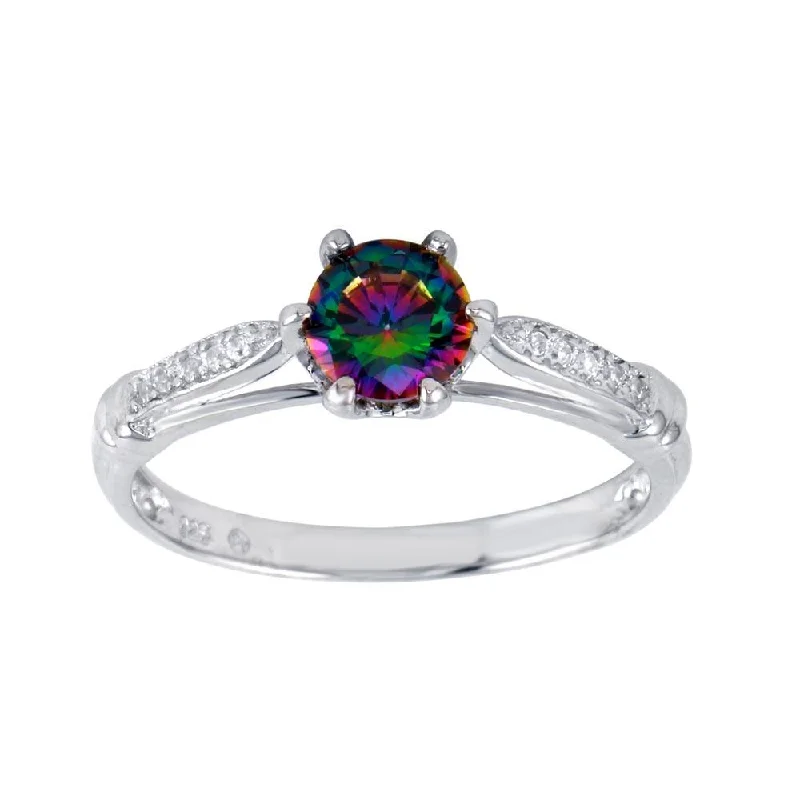 Men’s Custom Rings-Rhodium Plated 925 Sterling Silver Oval Solitaire Synthetic Mystic Topaz CZ Ring - BGR01262