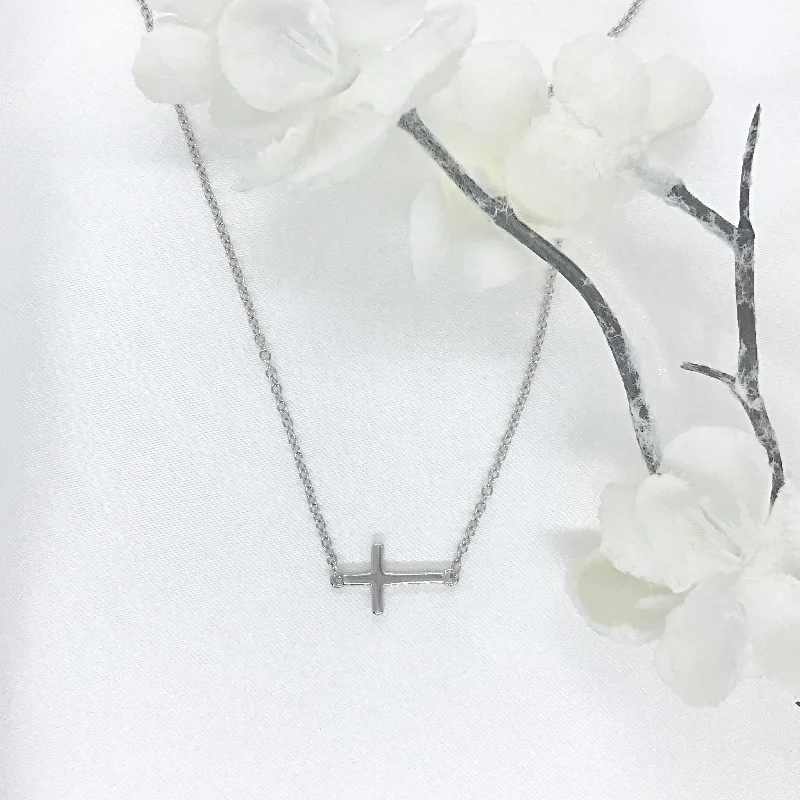 Luxury Gold Necklaces-Sterling Silver Sideways Cross Necklace