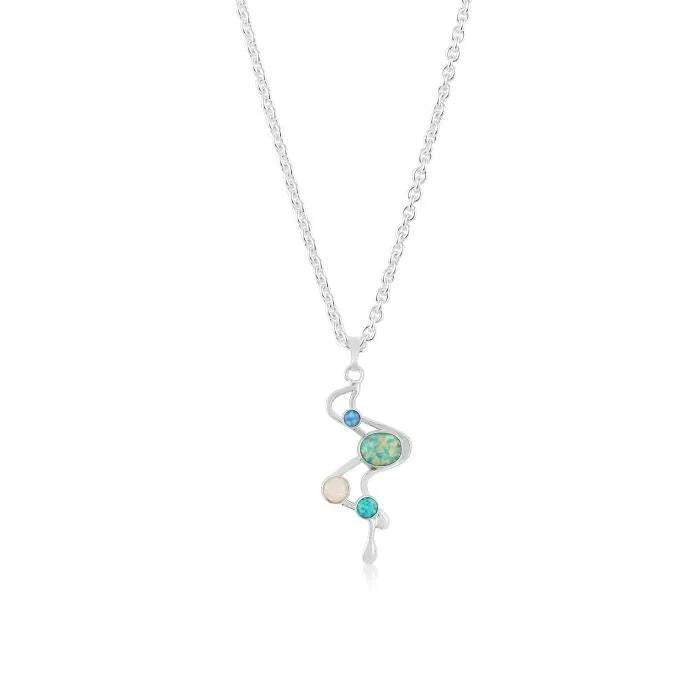 Beautiful Gemstone Chain Necklaces-Lavan Sterling Silver Multi-Stone Opal Pendant Necklace