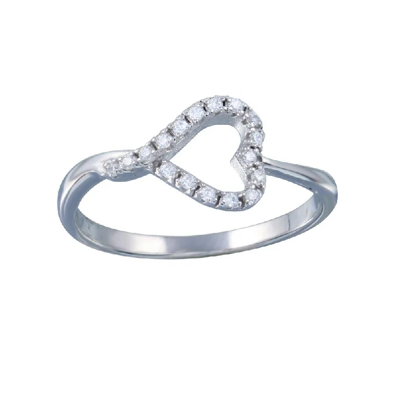 Handcrafted Diamond Rings-Rhodium Plated 925 Sterling Silver Side Way Open Heart CZ Ring - STR01128