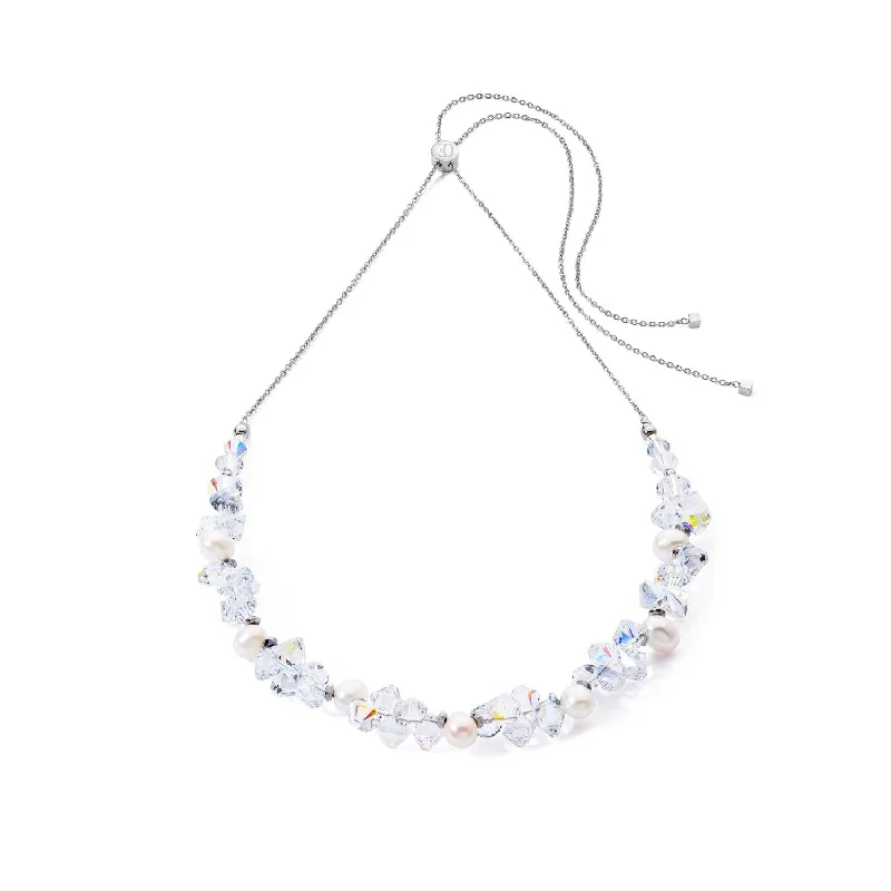 Dainty Necklaces for Women-Coeur De Lion Silver Dancing Crystals & Pearls Necklace