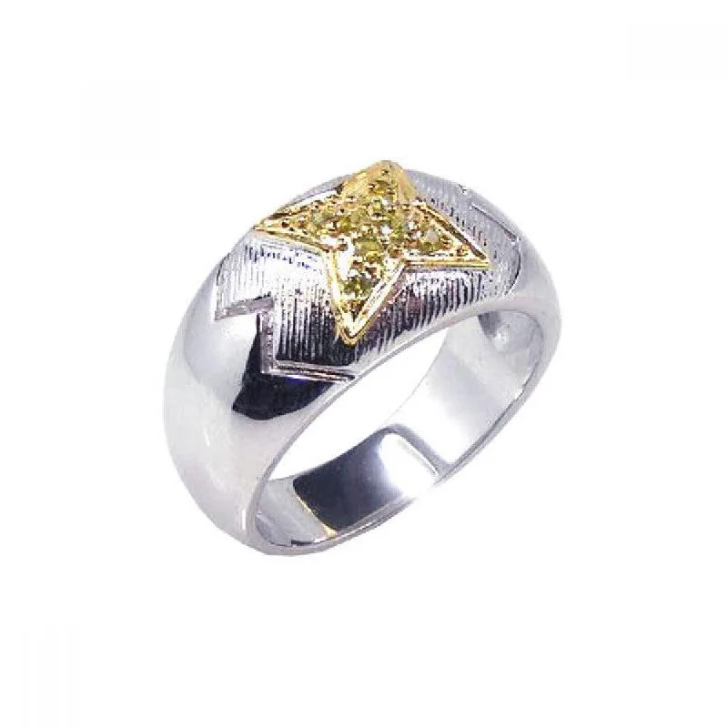 Custom Wedding Rings-Clearance-Silver 925 Rhodium Gold Plated Yellow CZ Center Ring - STR00337