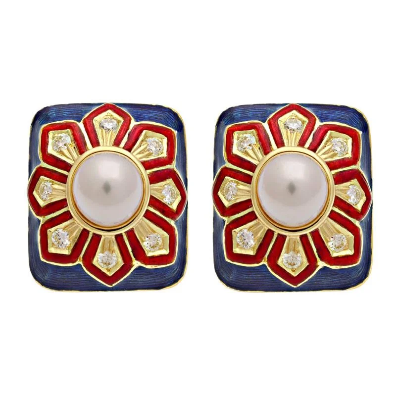 Elegant Gemstone Earrings-Earrings-South Sea Pearl and Diamond (Enamel)  (2109E)