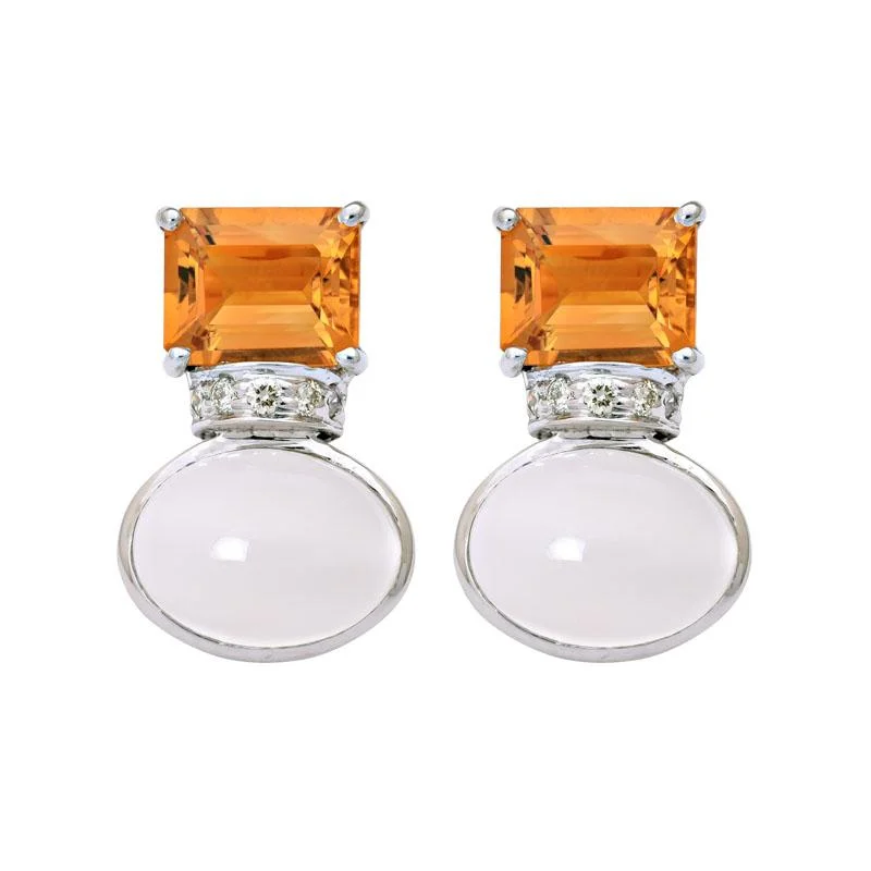 Lightweight Earrings for Women-Earrings-Citrine, Moonstone and Diamond  (223BS)