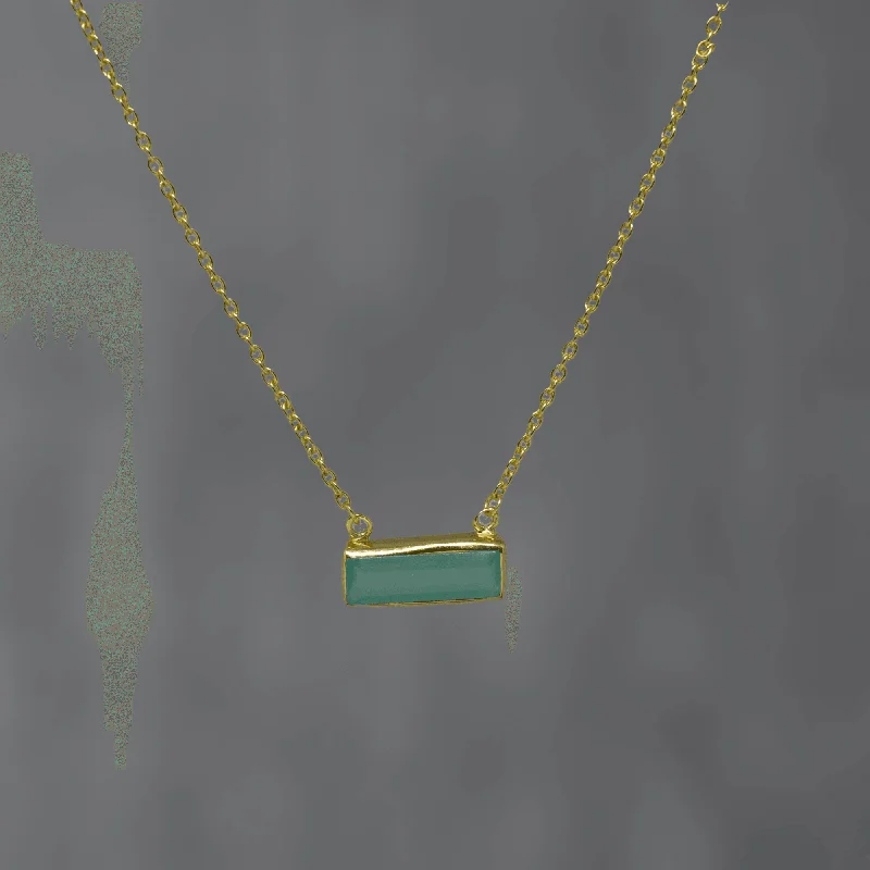 Luxury Diamond Necklaces-Gold Rectangular Aqua Chalcedony Necklace