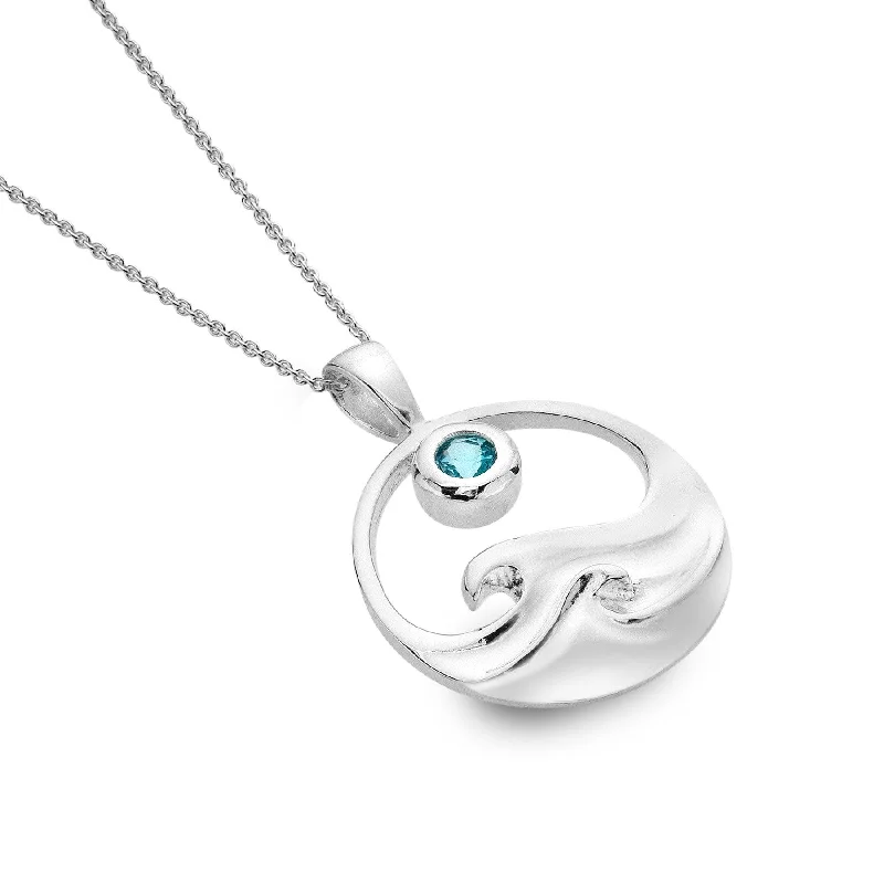 Custom Name Pendant Necklaces-Sea Gems Sterling Silver and Topaz Surf Pendant Necklace