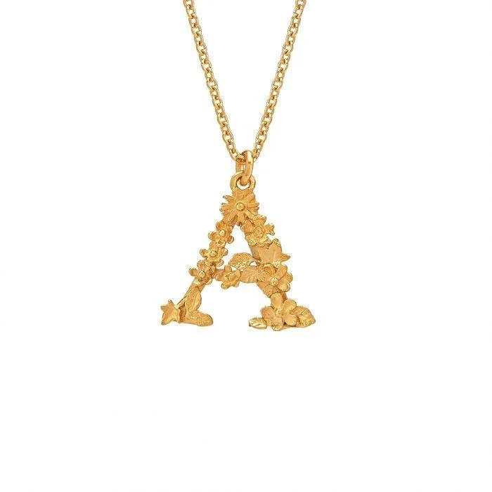 High-End Gold Necklaces-Alex Monroe Floral Letter A Necklace