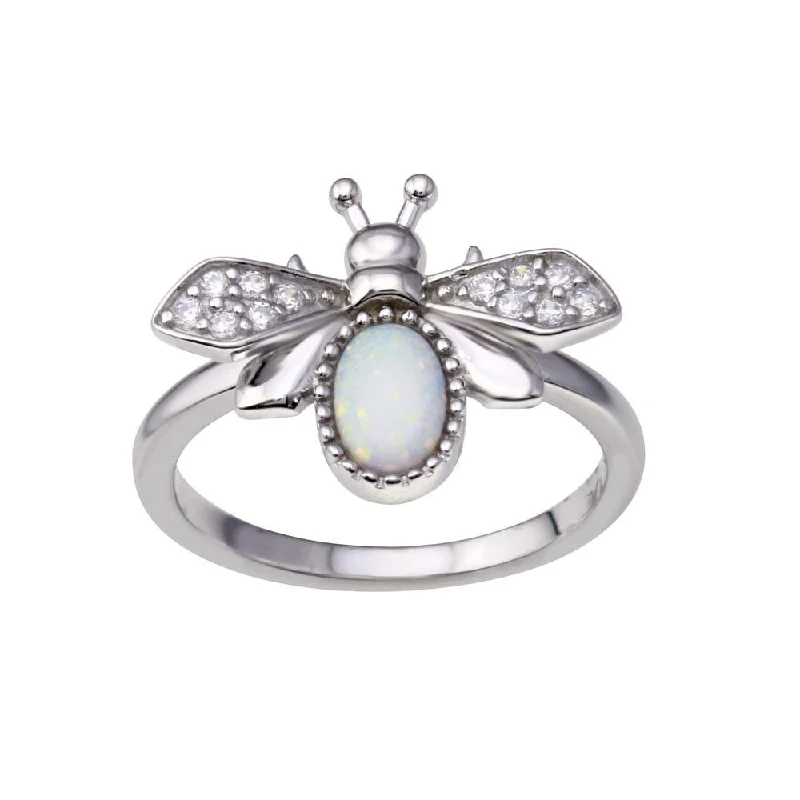 Fashionable Wedding Ring Sets-Rhodium Plated 925 Sterling Silver Simulated Opal Bee Ring - BGR01355