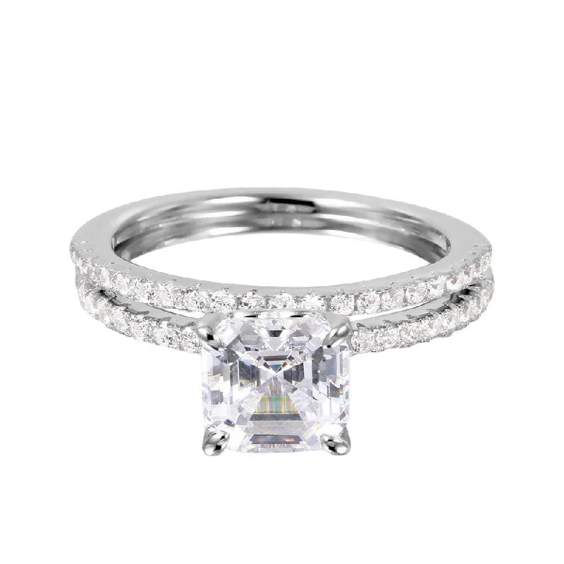 Modern Engagement Rings-Silver 925 Rhodium Plated Stackable CZ Bridal Ring - GMR00080