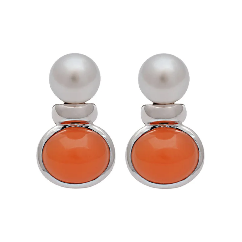 Silver Diamond Earrings-Earrings- Cornelian And S.s. Pearl (185CS)