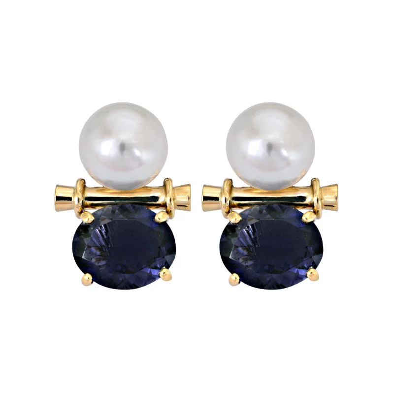 Statement Earrings-Earrings- Iolite and South Sea Pearl