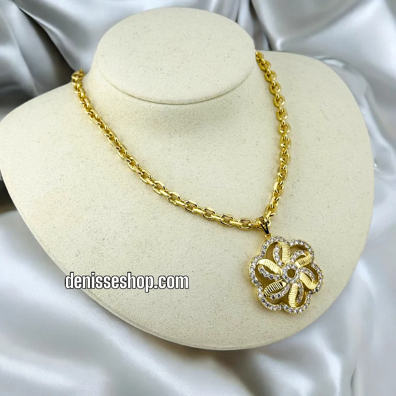 High-Quality Silver Necklaces-14K WOMEN/ SPIN FLOWER NECKLACE N139