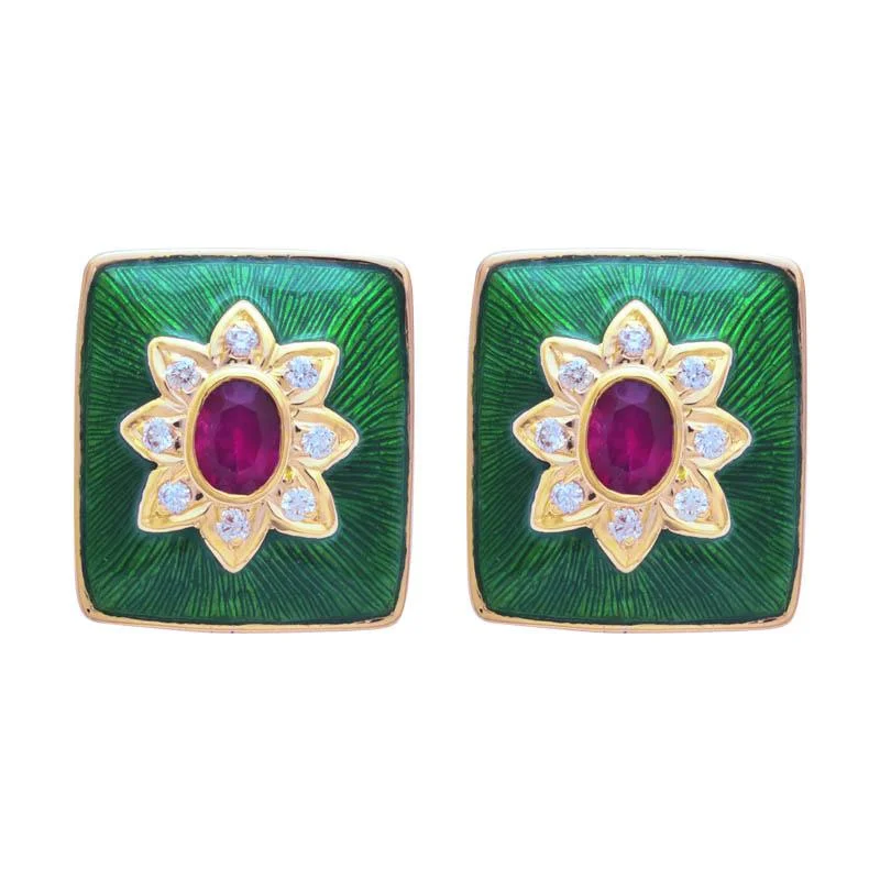 Luxury Silver Earrings-Earrings- Ruby and Diamond (Enamel)  (2190E)