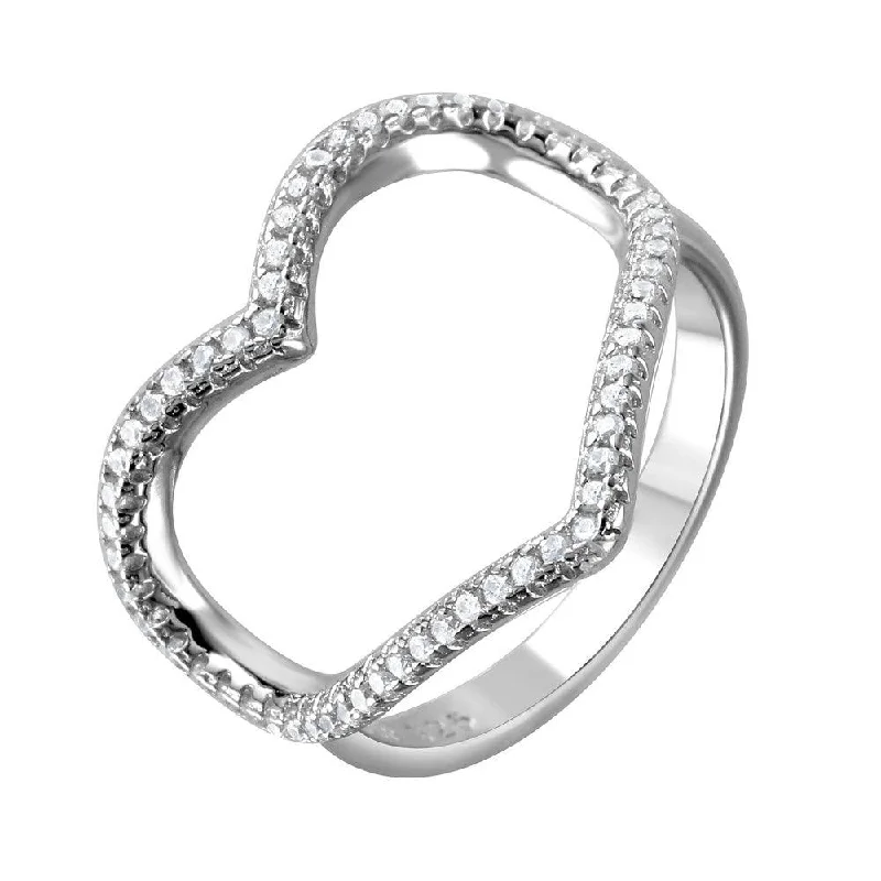 Women’s Engagement Rings-Silver 925 Rhodium Plated Wide Open Heart Ring - STR01043