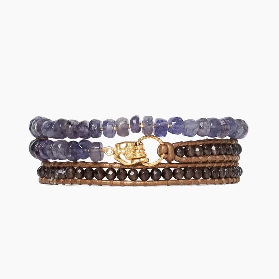 Stunning Diamond Charm Bracelets-Iolite Mix Mano Triple Wrap Bracelet