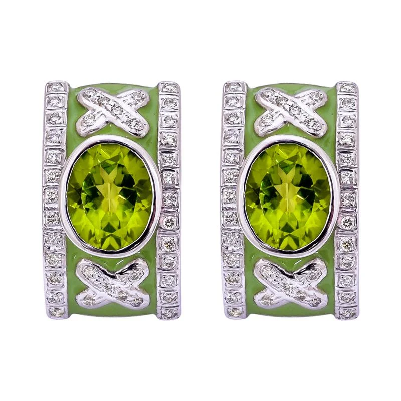 Elegant Silver Earrings-Earrings- Peridot and Diamond (Enamel)  (256HS)