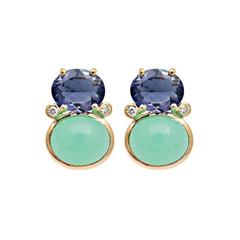 Elegant Drop Earrings-Earrings-Iolite, Chrysoprase and Diamond