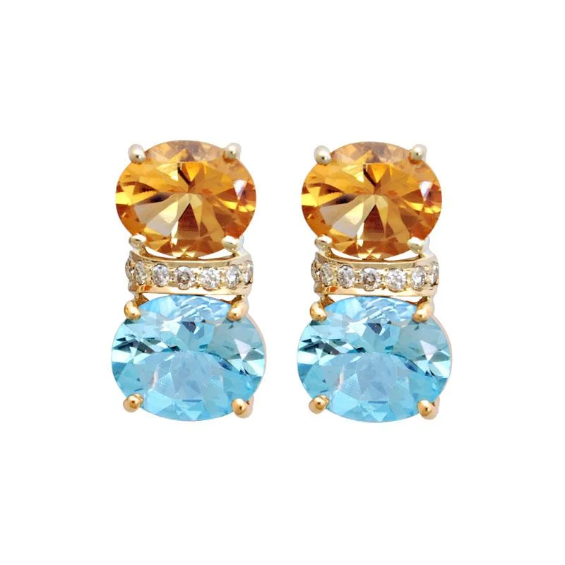 Stylish Stud Earrings-Earrings-Blue Topaz, Citrine and Diamond  (1784E)