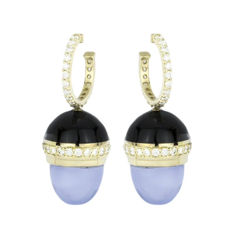 High-End Gold Earrings-Earrings - Chalcedony And Diamond (Enamel) (2264D)