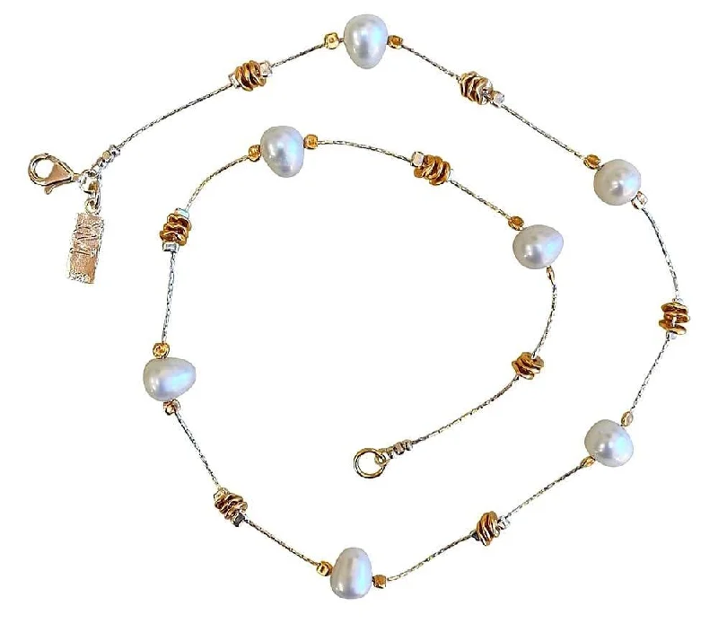 Custom Choker Necklaces-Yaron Morhaim 14ct Rolled Gold and Freshwater Pearl Necklace