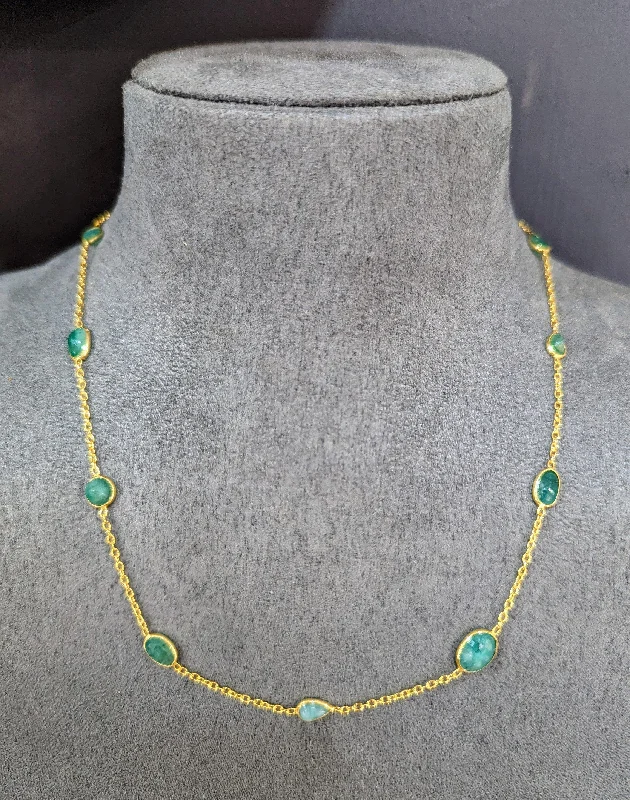 Large Gold Pendant Necklaces-18ct Gold Vermeil Emerald Chain Necklace