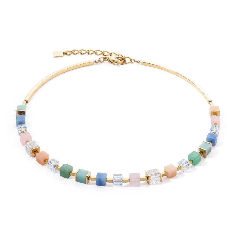 Classic Gold Necklaces-Coeur De Lion Precious Classic Cubes Multicolour-Gentle Necklace