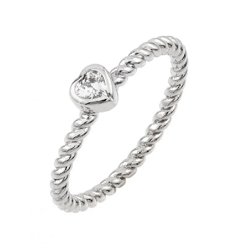 Sparkly Engagement Rings-Silver 925 Rhodium Plated Rope CZ Ring - BGR00858