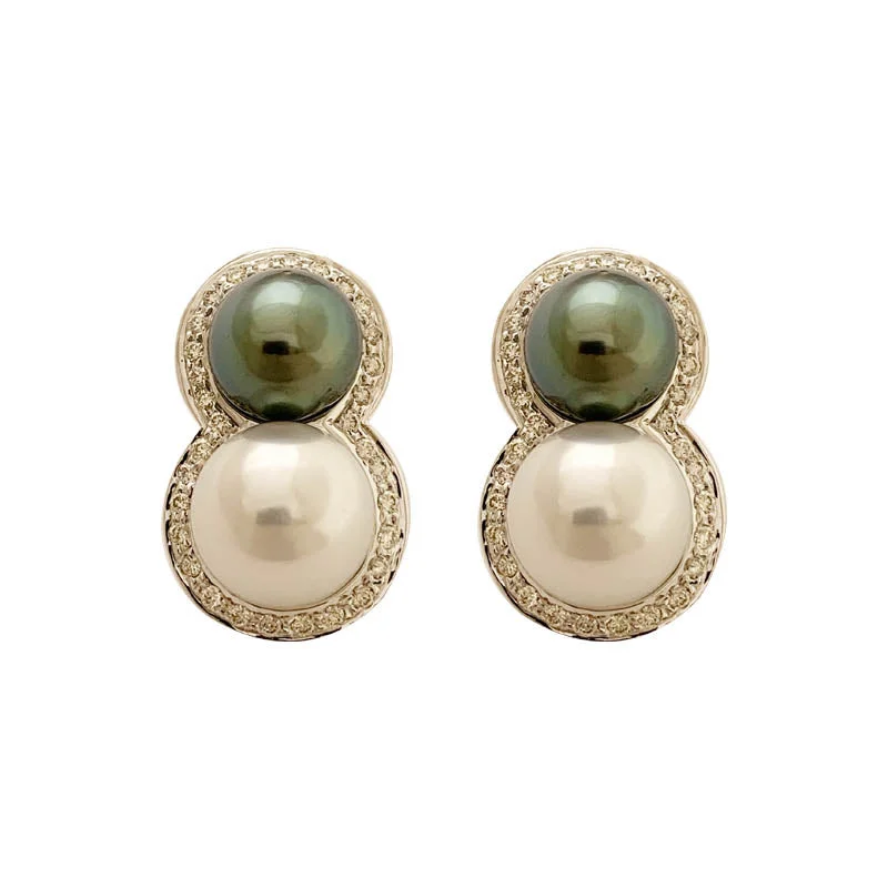 Elegant Stud Earrings-Earrings- Gray And White S.S. Pearl And Diamond In 18K White Gold  (2200E)