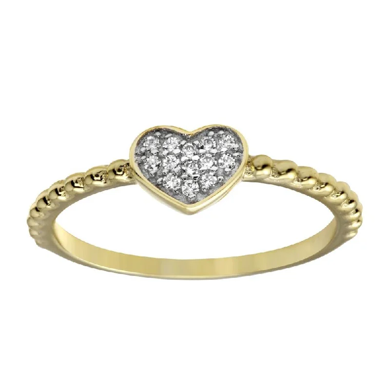 Silver and Gold Rings-Gold Plated 925 Sterling Silver Small Heart Ring with CZ - BGR01181