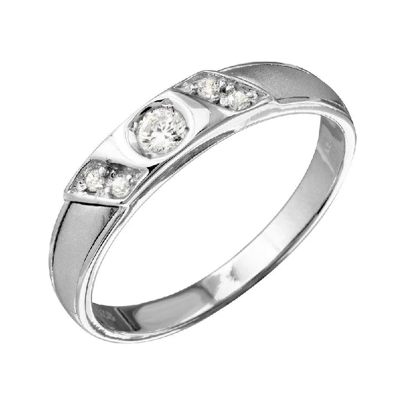 Modern Gold Wedding Bands-Rhodium Plated 925 Sterling Silver Slash CZ Trios Bridal CZ Ring - GMR00193