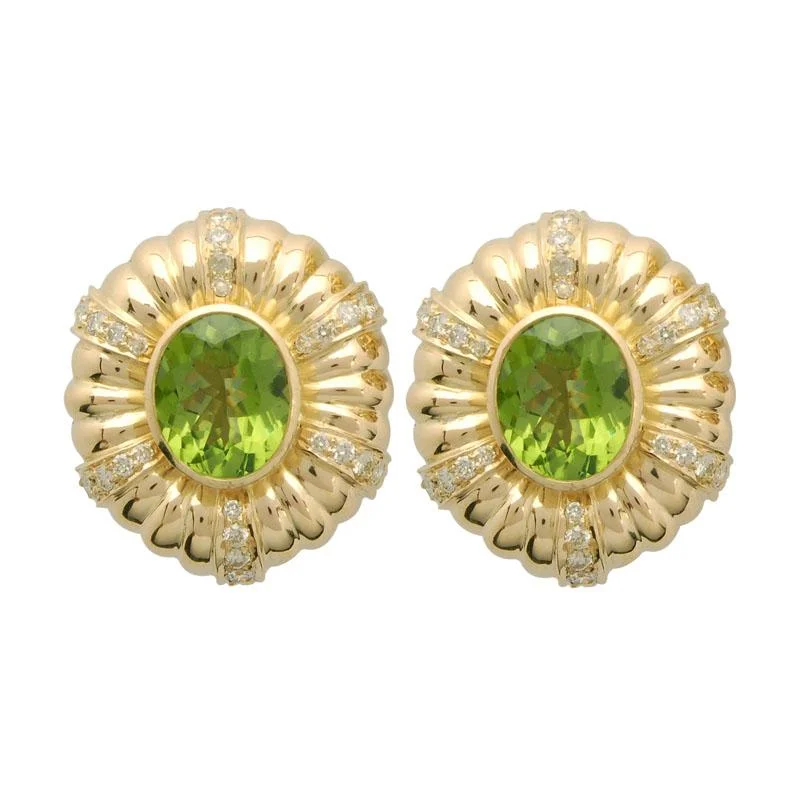 Oval Hoop Earrings-Earrings-Peridot and Diamond  (1193I)