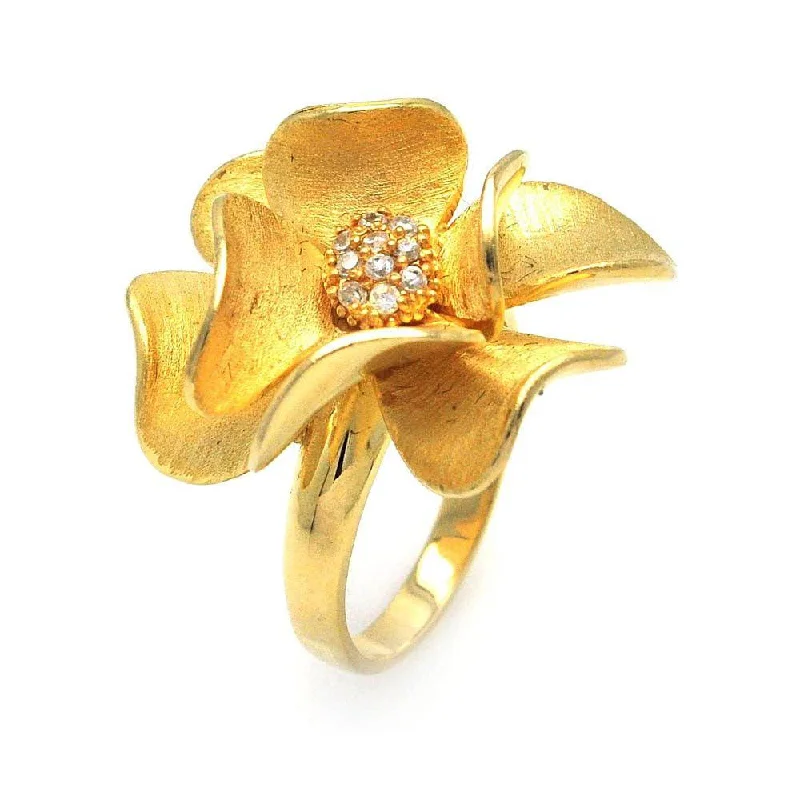 Wedding Bands for Women-Clearance-Silver 925 Gold Plated CZ Flower Ring - STR00576