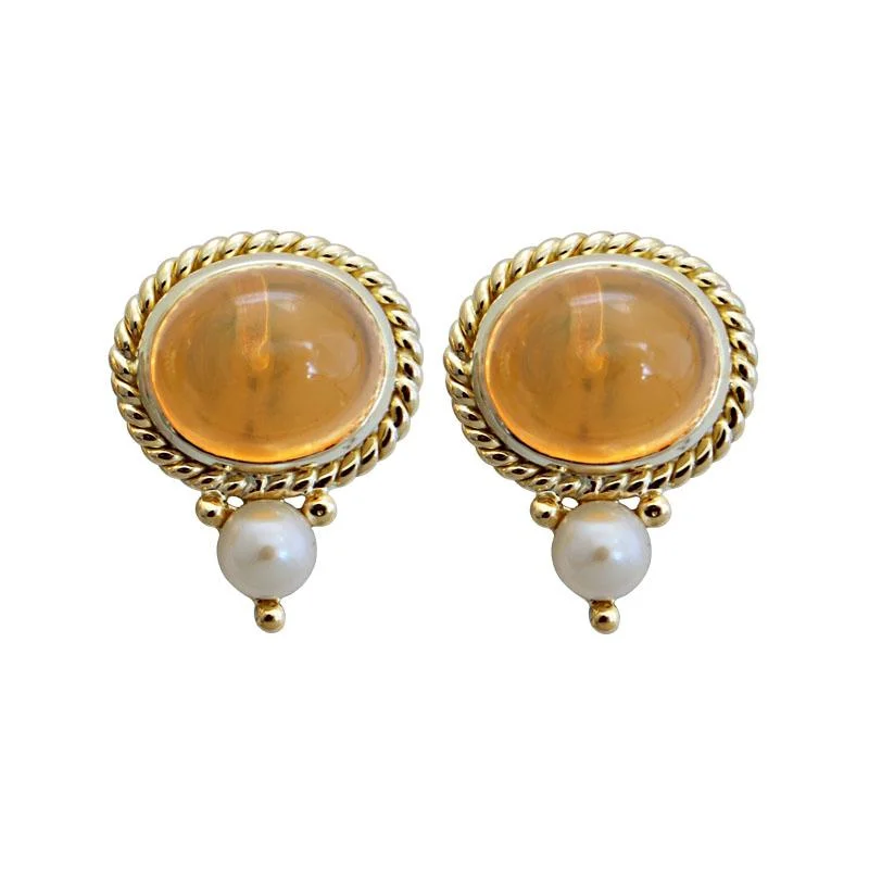 Designer Earrings-Earrings-Fire Opal and Pearl  (1751A)