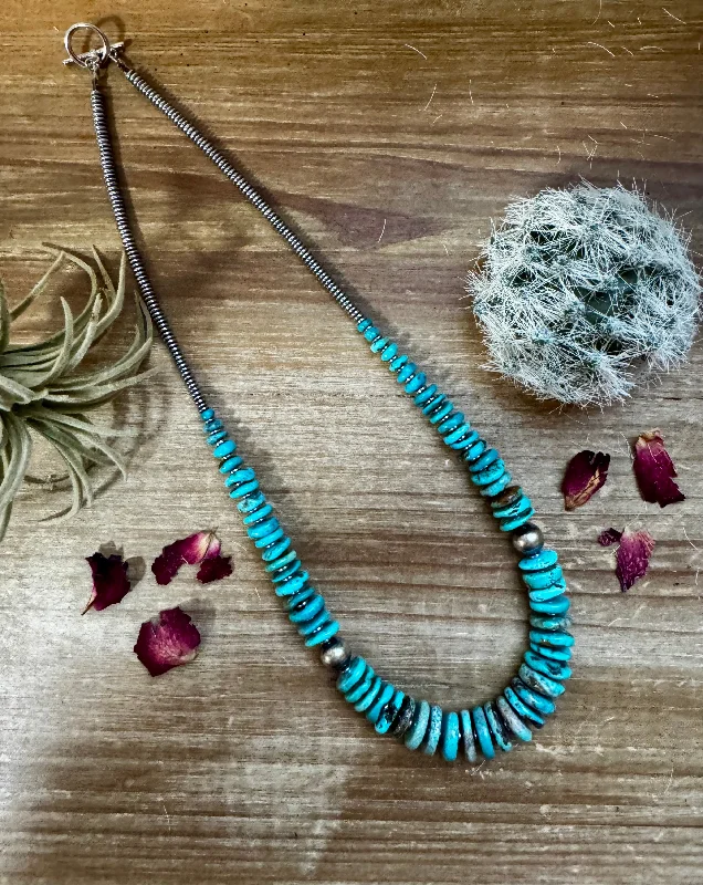 Custom Long Necklaces-22 inch graduated turquoise necklace with Sterling silver pearls