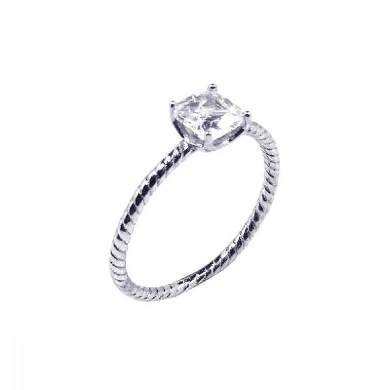 Custom Silver Rings-Silver 925 Rhodium Plated Solitaire CZ Cable Ring - STR00368