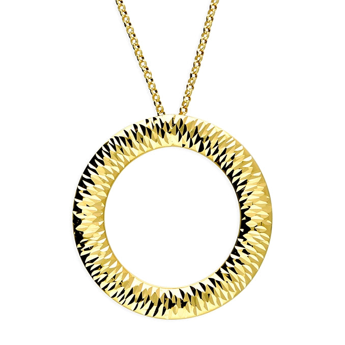 Trendy Necklaces for Women-18ct Gold Plated Diamond-Cut Circle Pendant Necklace