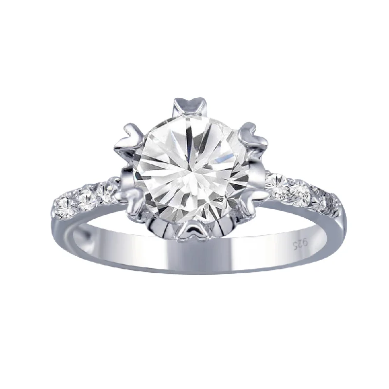 Unique Diamond Wedding Bands-Rhodium Plated 925 Sterling Silver Clear CZ Bridal Ring - BGR00398