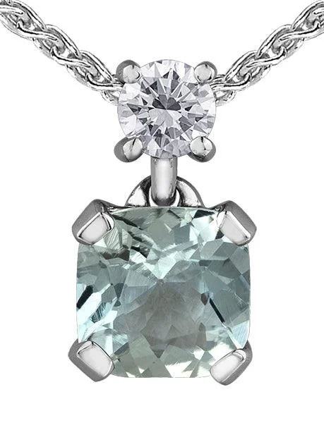 Romantic Crystal Necklaces-9ct White Gold Diamond and Aquamarine Necklace