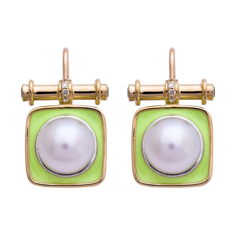 Crystal and Gemstone Earrings-Earrings- South Sea Pearl and Diamond (Enamel)  (28FM)