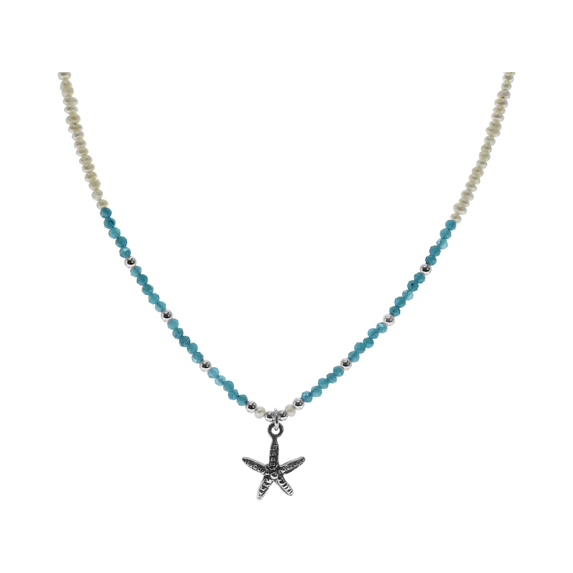 Diamond Pendant Necklaces-Sterling Silver Apatite and Pearl Starfish Necklace