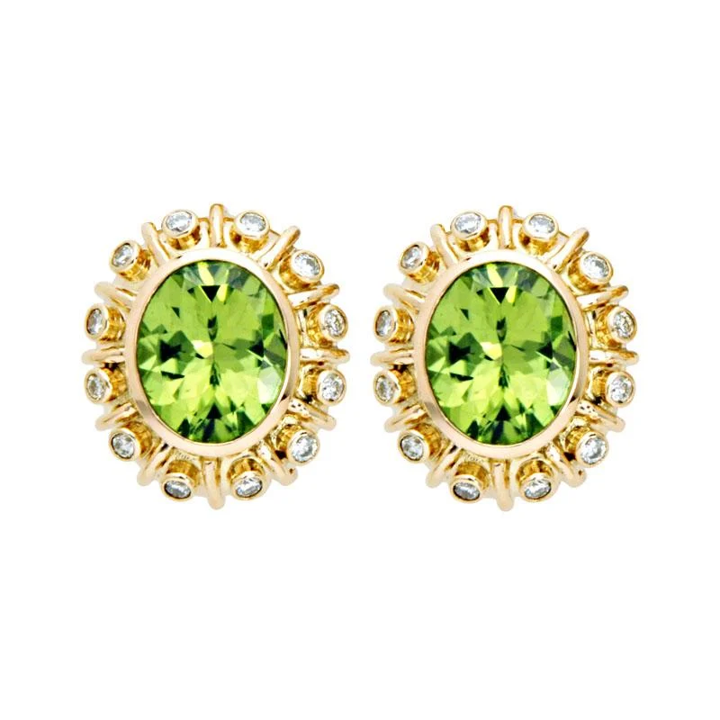 Simple Gold Hoop Earrings-Earrings-Peridot and Diamond  (1406G)