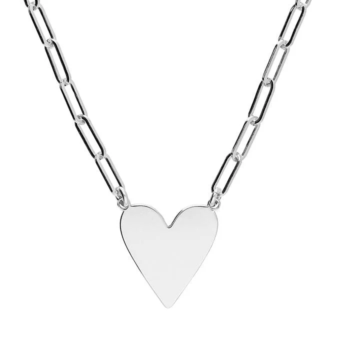 Simple Gold Pendant Necklaces-Silver Chain Link Heart Necklace