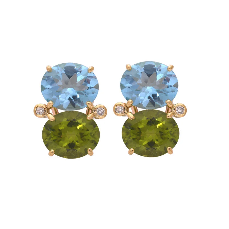 Gold Stud Earrings-EARRINGS - BLUE TOPAZ, PERIDOT AND DIAMOND