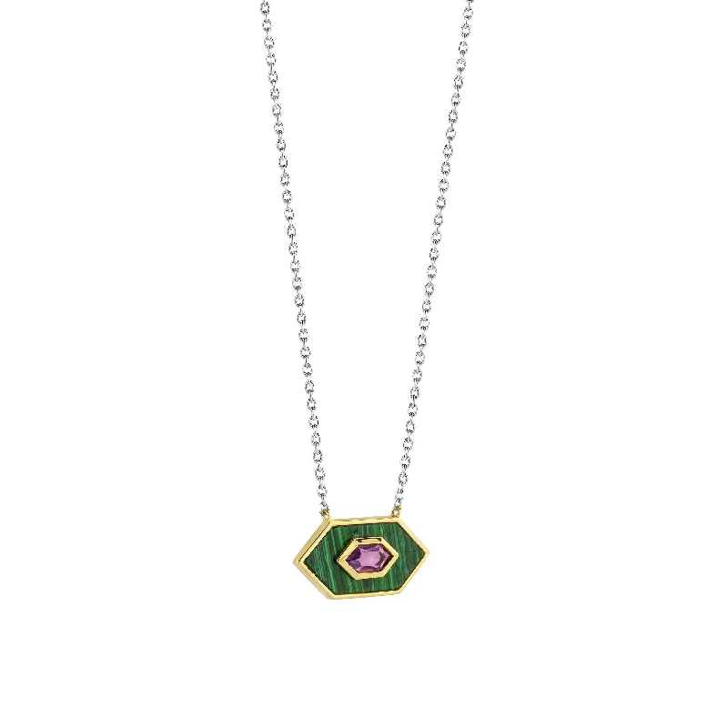 Simple Gold Necklaces-Ti Sento Gold Vermeil Malachite Green & Amethyst Purple Necklace