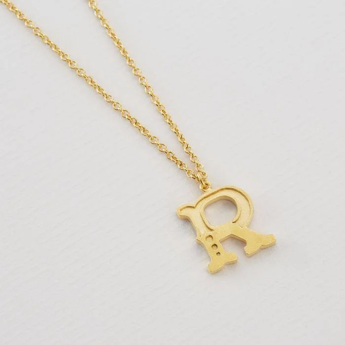 Custom Choker Necklaces-Alex Monroe 22ct Gold Vermeil Just My Type Letter R Necklace