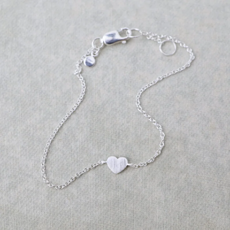 Designer Gemstone Tennis Bracelets-Brushed Sterling Silver Tiny Heart Bracelet