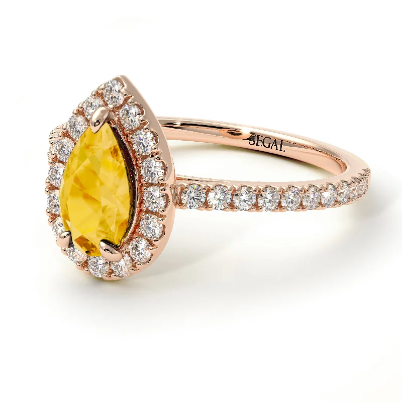 Elegant Diamond Wedding Bands-Pear Shaped Halo Citrine Ring - Janet No. 602