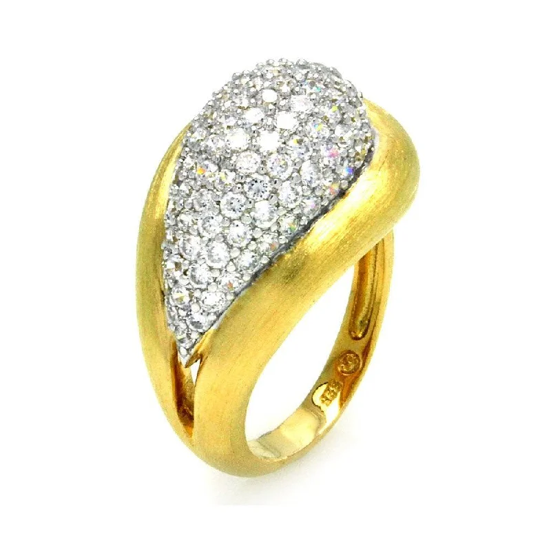 Fashion Rings for Men-Clearance-Silver 925 Rhodium and Gold Plated 2 Toned Matte Finish Clear Pave Set CZ Teardrop Ring - BGR00285