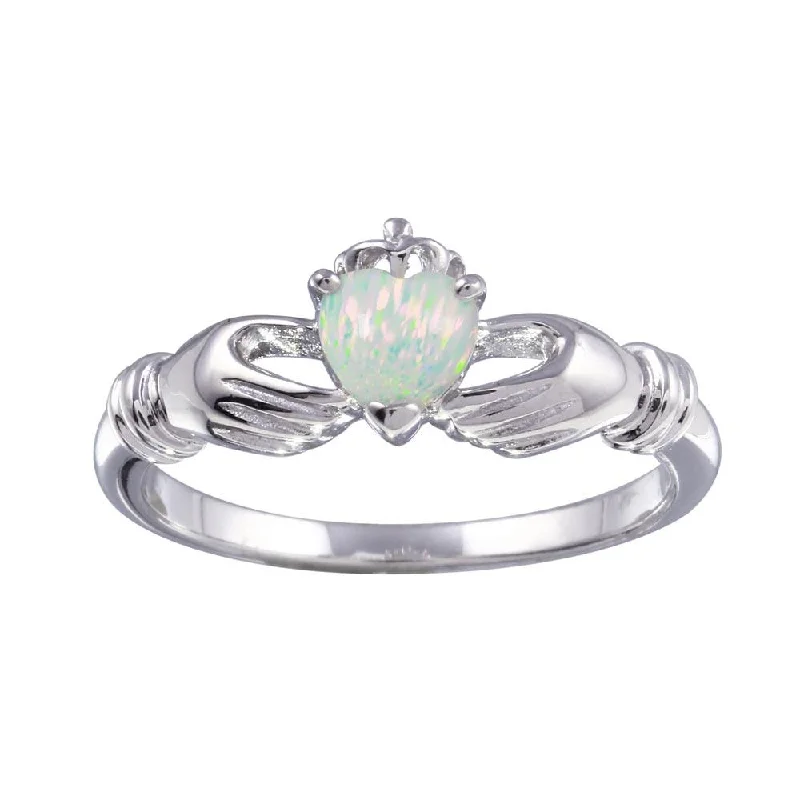 Elegant Wedding Ring Sets-Rhodium Plated 925 Sterling Silver Heart Opal Ring - BGR01273